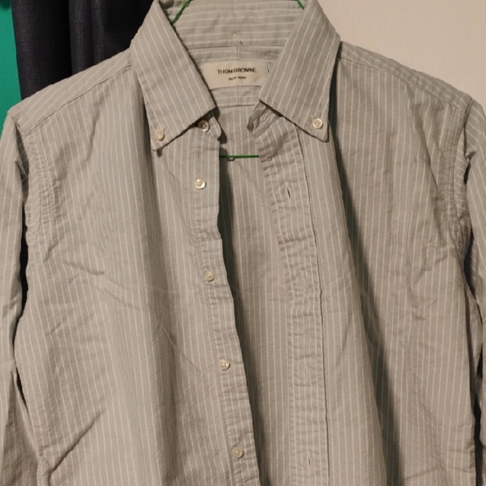 Thom Browne Light Gray Pinstripe Men's Shirt